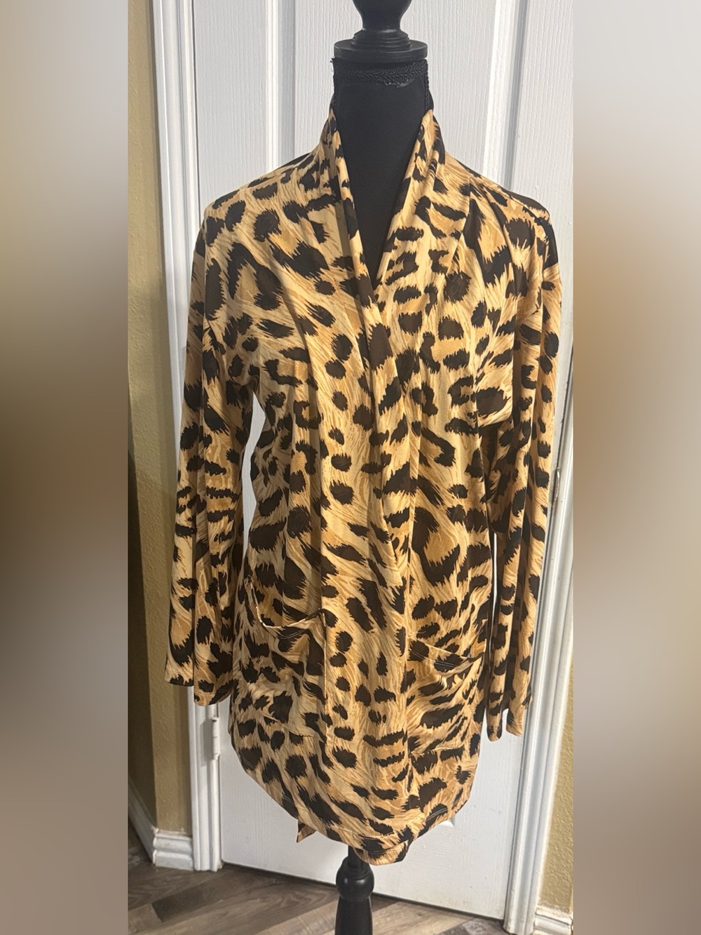 IMAN Leopard-Print Long Sleeve Wrap-Style Dress in Brown and Gold